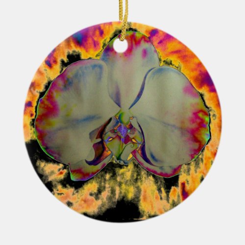 Fire Orchid abstract tropical floral painting Ceramic Ornament