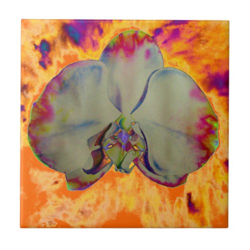 Fire Orchid abstract tropical floral painting Ceramic Tile