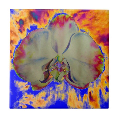 Fire Orchid abstract tropical floral painting Ceramic Tile