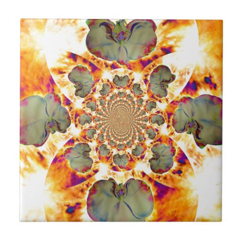 Fire Orchid abstract tropical floral painting Ceramic Tile