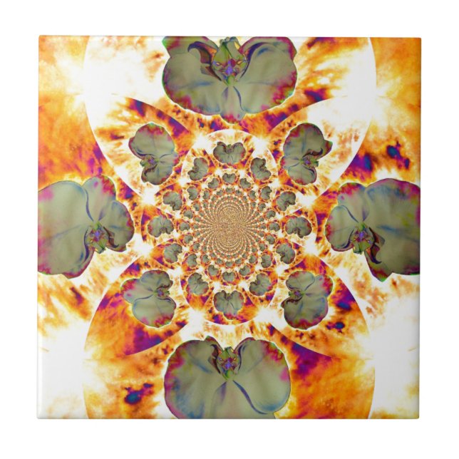 Fire Orchid, abstract tropical floral painting Ceramic Tile (Front)