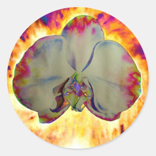 Fire Orchid abstract tropical floral painting Classic Round Sticker