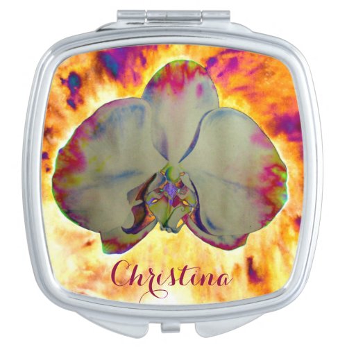 Fire Orchid abstract tropical floral painting Compact Mirror