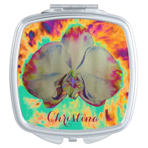 Fire Orchid abstract tropical floral painting Compact Mirror