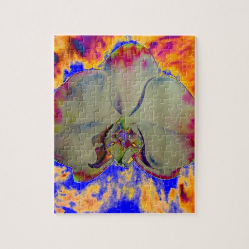 Fire Orchid abstract tropical floral painting Jigsaw Puzzle