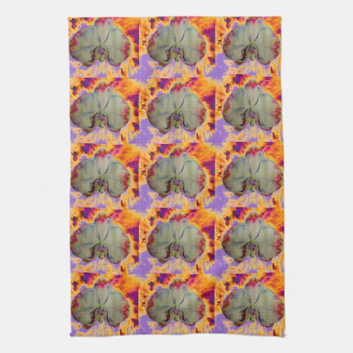 Fire Orchid abstract tropical floral painting Kitchen Towel