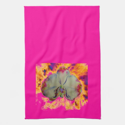 Fire Orchid abstract tropical floral painting Kitchen Towel