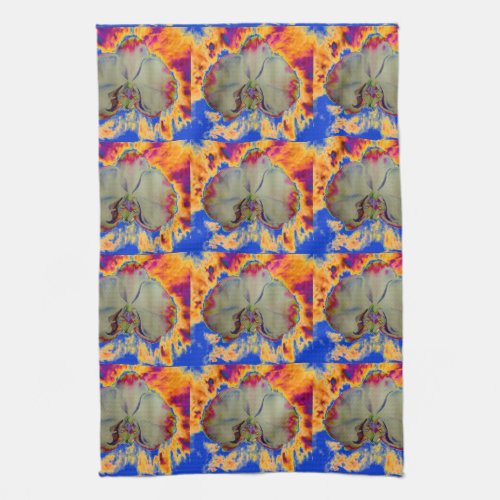 Fire Orchid abstract tropical floral painting Kitchen Towel