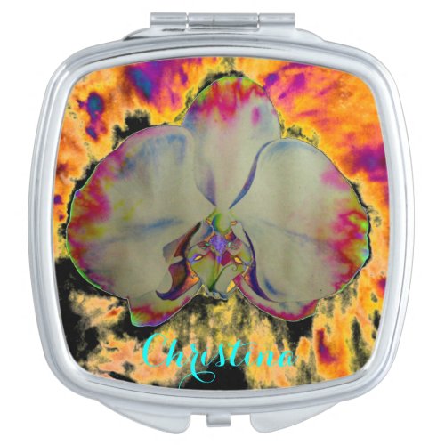 Fire Orchid abstract tropical floral painting Makeup Mirror