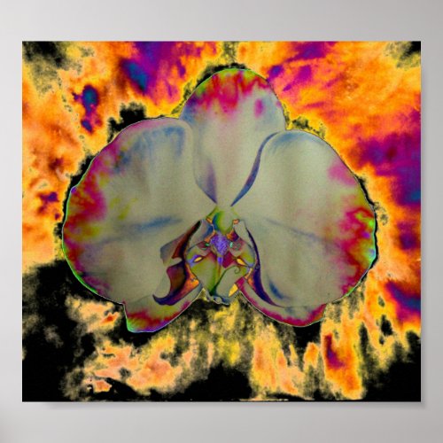 Fire Orchid abstract tropical floral painting Poster