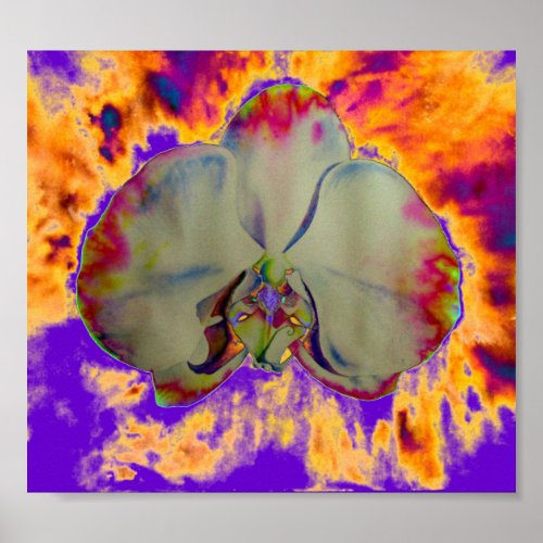 Fire Orchid abstract tropical floral painting Poster