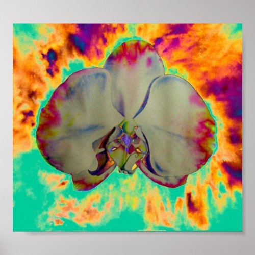 Fire Orchid abstract tropical floral painting Poster