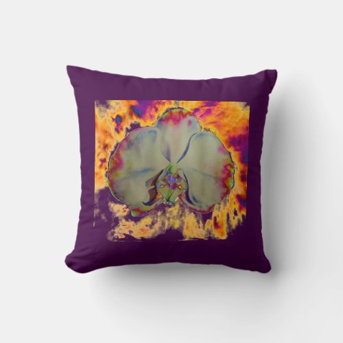 Fire Orchid abstract tropical floral painting Throw Pillow