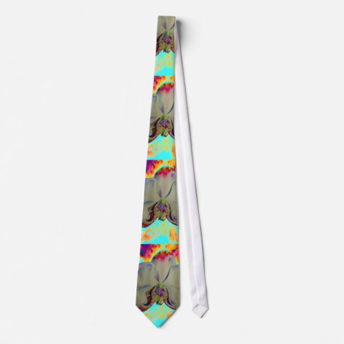 Fire Orchid abstract tropical floral painting Tie