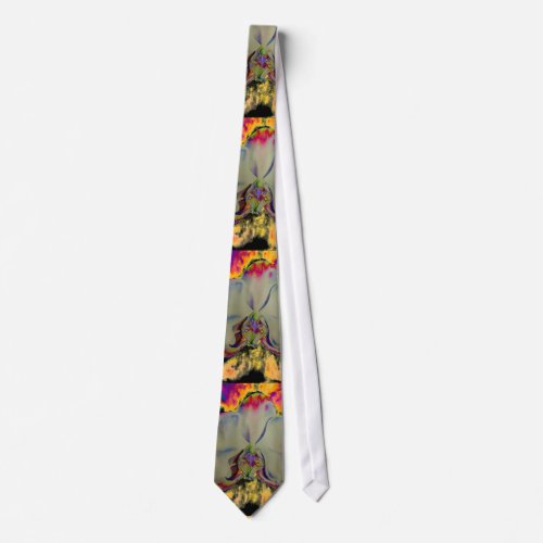 Fire Orchid abstract tropical floral painting Tie