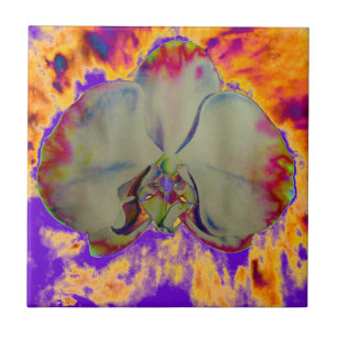 Fire Orchid, abstract tropical floral painting Tile