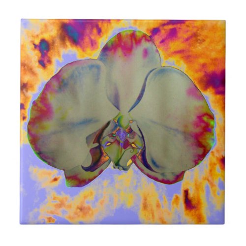 Fire Orchid abstract tropical floral painting Tile