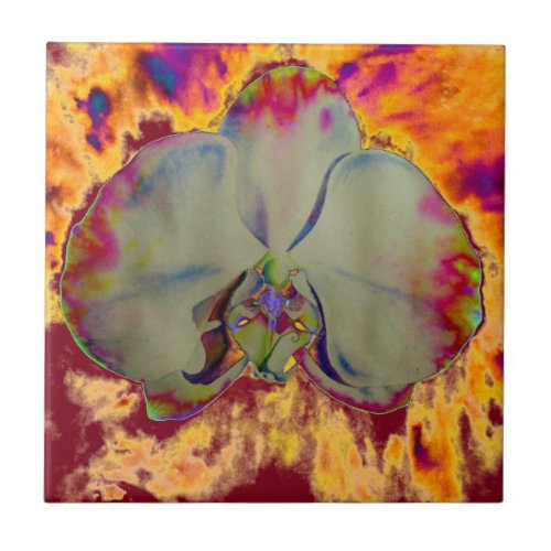 Fire Orchid abstract tropical floral painting Tile