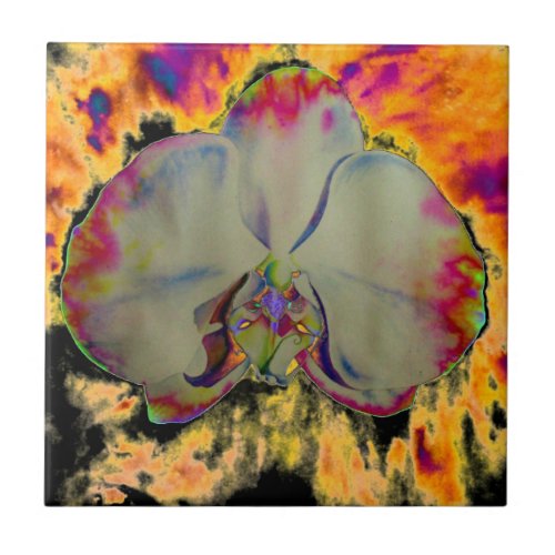 Fire Orchid abstract tropical floral painting Tile