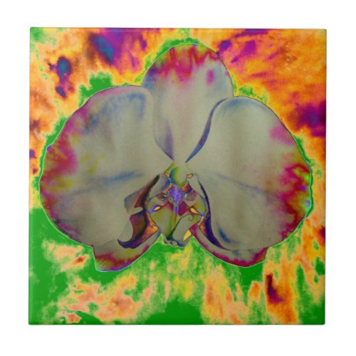 Fire Orchid abstract tropical floral painting Tile