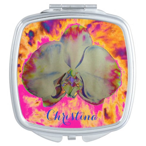 Fire Orchid abstract tropical floral painting Vanity Mirror