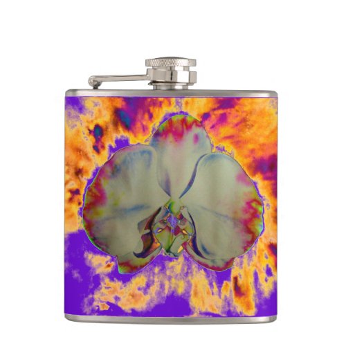 Fire Orchid abstract vibrant watercolor floral Flask