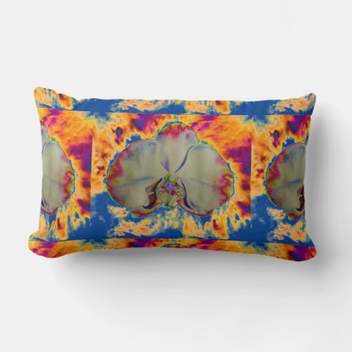 Fire Orchid abstract vibrant watercolor floral Lumbar Pillow