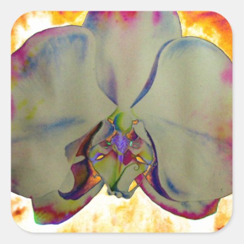 Fire Orchid abstract vibrant watercolor floral Square Sticker