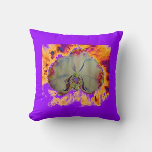 Fire Orchid abstract vibrant watercolor floral Throw Pillow