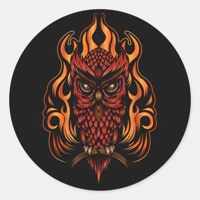 Fire Owl Classic Round Sticker (Front)