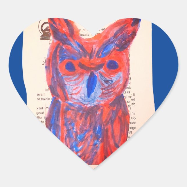 Fire Owl of Books Heart Sticker (Front)