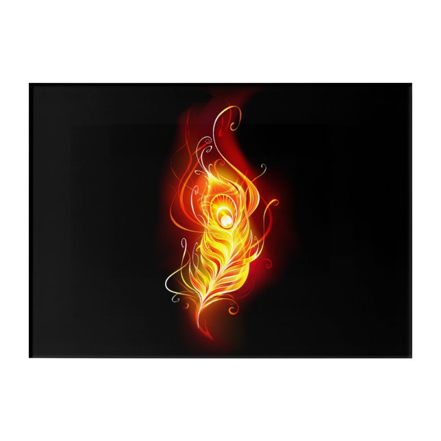 Fire Peacock Feather Acrylic Print (Front)