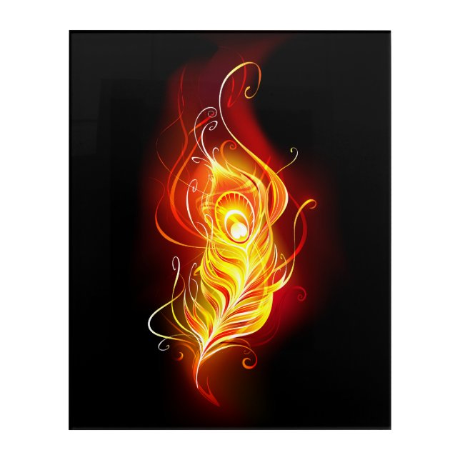 Fire Peacock Feather Acrylic Print (Front)