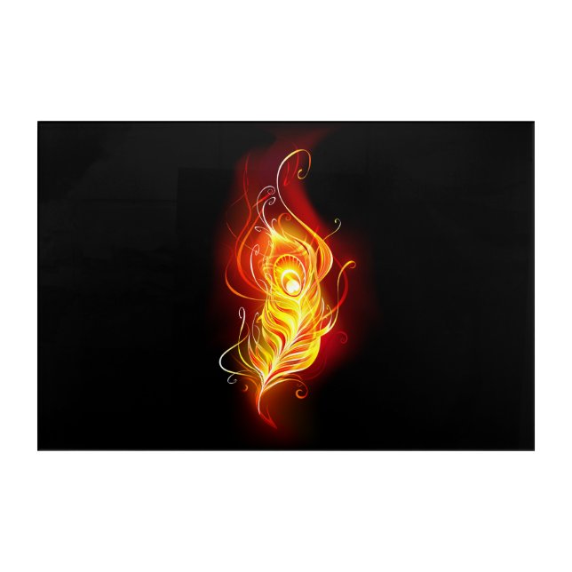 Fire Peacock Feather Acrylic Print (Front)