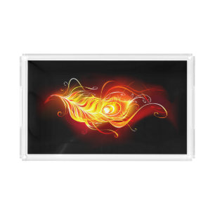 Fire Peacock Feather Acrylic Tray