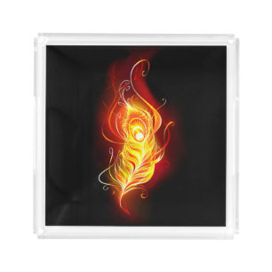 Fire Peacock Feather Acrylic Tray
