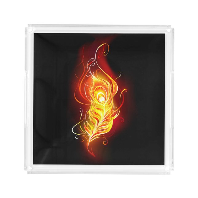 Fire Peacock Feather Acrylic Tray (Front)