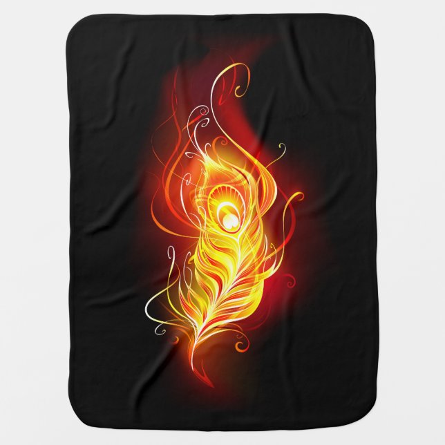 Fire Peacock Feather Baby Blanket (Front)