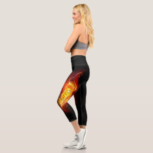 Fire Peacock Feather Capri Leggings
