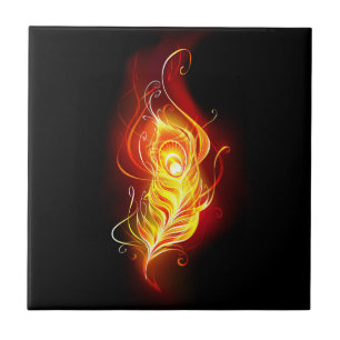 Fire Peacock Feather Ceramic Tile