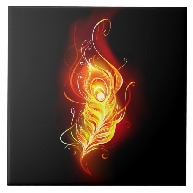 Fire Peacock Feather Ceramic Tile (Front)