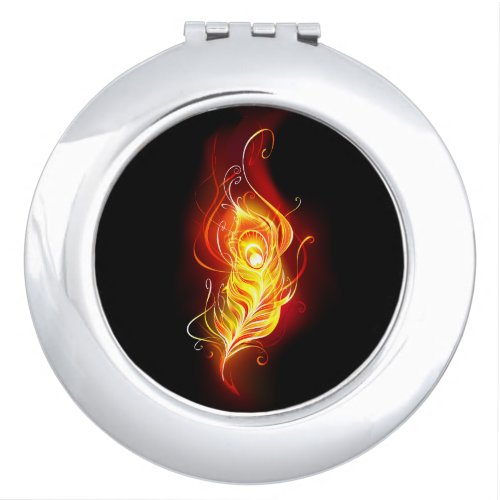 Fire Peacock Feather Compact Mirror