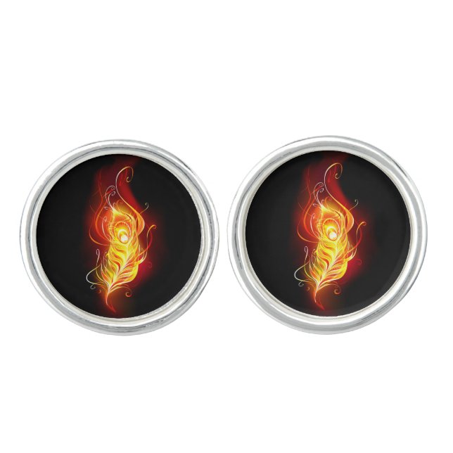 Fire Peacock Feather Cufflinks (Front)