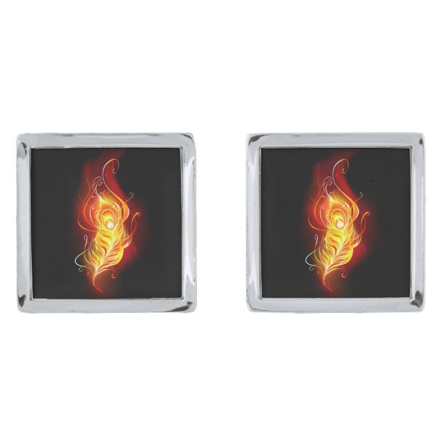 Fire Peacock Feather Cufflinks (Front)