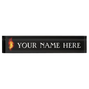 Fire Peacock Feather Desk Name Plate