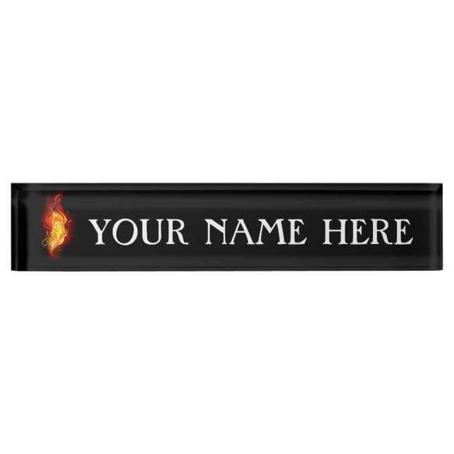 Fire Peacock Feather Desk Name Plate (Front)