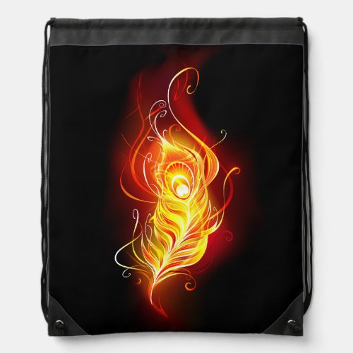 Fire Peacock Feather Drawstring Bag