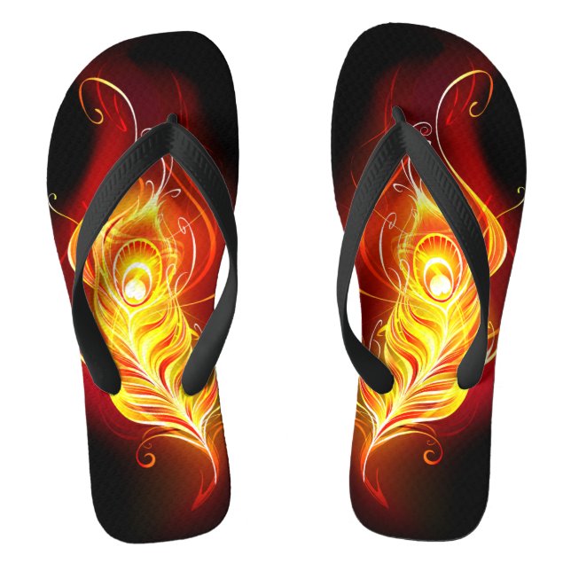 Fire Peacock Feather Flip Flops (Footbed)
