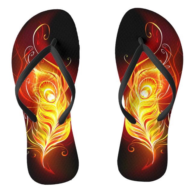Fire Peacock Feather Flip Flops (Footbed)