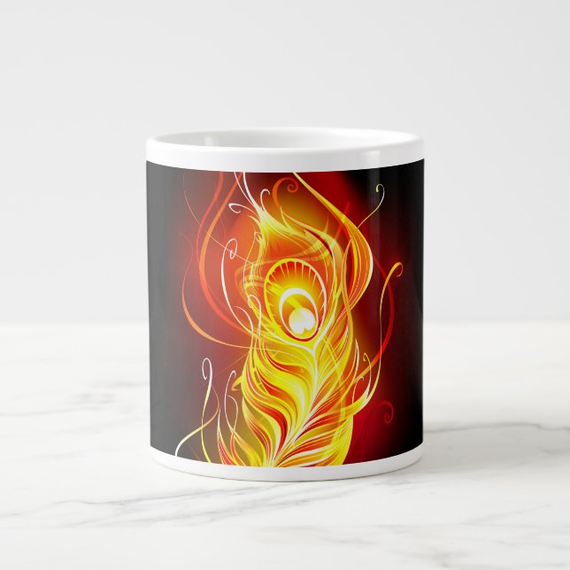 Fire Peacock Feather Giant Coffee Mug (Front)
